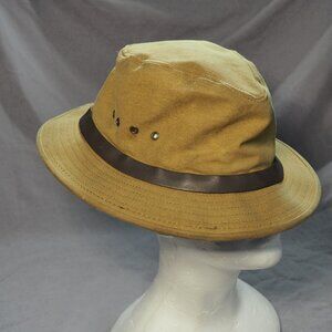 VTG Filson Tin Cloth Hat Green Small Waxed Canvas Safari Outdoor USA Leather